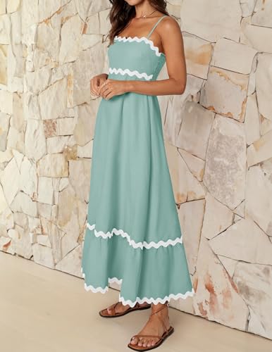 Image of ZESICA Women's 2026 Summer Spaghetti Straps Sleeveless Backless Sundress Flowy Smocked Lace Swing A Line Midi Dress
