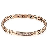Flongo Partner Armband, Edelstahl Magnet Armband Therapie Kugel Zirkon Zirkonia Armreif Magnetarmband Partnerarmbänder Rose Gold Gesundheit Paar Set Geschenk Damen, Herren
