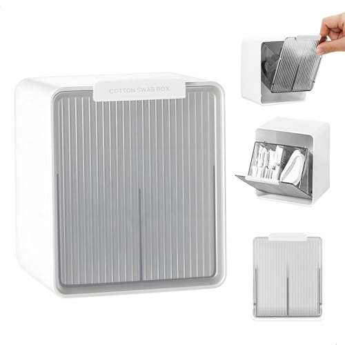 gexuamz Dispensador de Algodones, Dispensador Discos Desmaquillantes, Soporte para Organizador de Pared con 2 Compartimentos Para Bastoncillos de Algodón,Bastoncillos de Algodón para Lavabo de Baño