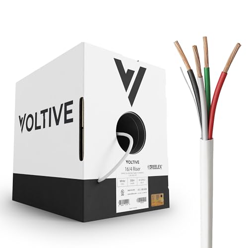 Voltive 16/4 Speaker Wire, Riser CL3R, White, 500ft - 16AWG, 4 Conductors, Stranded Oxygen-Free Copper, UL Listed - V-1273-2