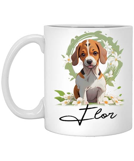 Personalized Flower Dog Mug, Beagle Dog Name Mug, Dog Mom, Dog Dad, Gift for Mom, Beagle Name Flor 11oz White Mug 11oz White Mug Flower Mug, Pet