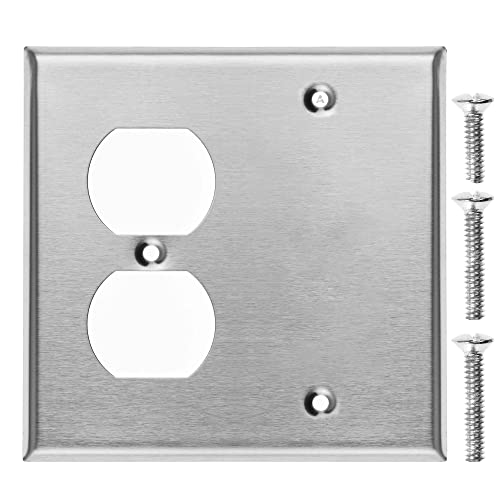 Airmont Products Ap-10841, Stainless Steel Wall Plate, 2 Gang Standard Size, 1 Duplex Receptacle, 1 Blank, 4.50" X 2.76" Corrosion And Heat Resistant, Unbreakable Metal #TOP11