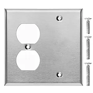 AP-10841, Stainless Steel Wall Plate, 2 Gang Standard Size, 1 Duplex Receptacle, 1 Blank, 4.50