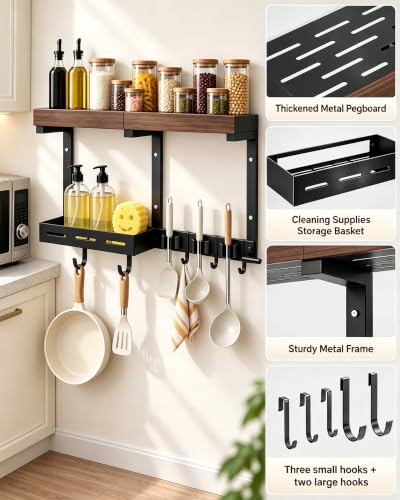 Broom and Mop Organizer with Storage Basket - Wall-Mounted Holder - 26.99 w/ Code + 40% Off Code C03UH08B - image 3