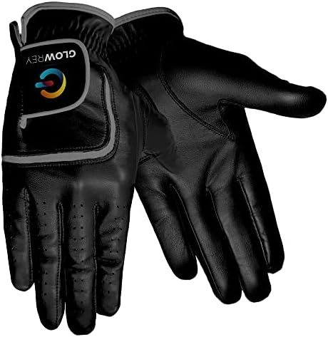 GLOWREY Football Gloves- Leather Youth Football Gloves-Enhanced Performance Receiver Gloves with Super Tacky Grip for Ultimate Best Game Experience for All Ages (Balck, Large)