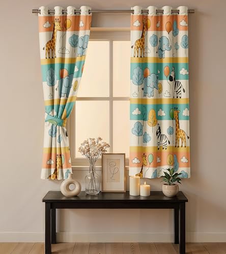Image of Ultimate Trends Light Filtering Kids Curtain | Fairy, Dragon Castle, Safari & Jungle Animal Prints | for Kids Room Doors and Window | 5 FEET Pack of 2 |Desert Sunrise