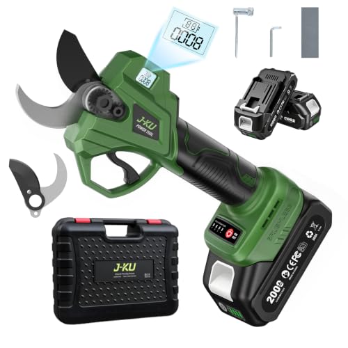 J-KU Pruning Shears Cordless, 2 × 2000mAh Battery, Pruner Branch Cutter for Tree Trimmer, Olive Green