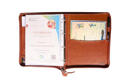 Image of Sukeshcraft PU Leather Document Holder, A4 Size Portfolio with 25 Sleeves, Brown File Folder for Certificates, Documents