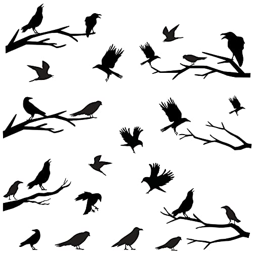 Black Crows Wall Decals Winter Branches Wall Decals Bird Wall Stickers Bedroom Farmhouse Living Room Window Clings