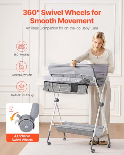 image for VEVOR Baby Changing Table, Foldable Diaper Change Station with Side Ba