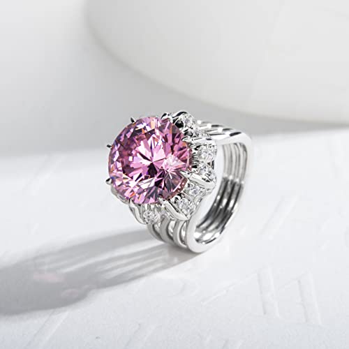 Gobaalele Hearts & Arrows Cut Engagement Ring, 6Ct 5A Cubic Zirconia Pink Stone Spinel Lab Grown Diamond Simulated, White Gold Plated 925 Sterling Silver Cz Cocktail Promise Vintage Statement Anniversary Tail Ring For Women Size6.0 #TOP4