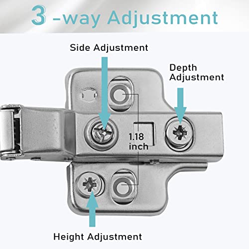 Oceanvilla 20Pcs Frameless Half Overlay Soft Closing European Hinges,3D Adjustable Clip-On Concealed Hinges For Kitchen Cabinet Drawers Door,Nickel Plated Finish With Screws #TOP2