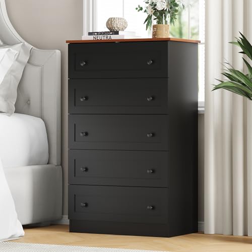 Furnify Black 5 Drawers Dresser, 45