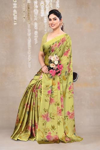 Image of MIRCHI FASHION Women Saree Chiffon Flower Print | Breathable Lightweight Sari for Office and Daily Use with Unstitched Blouse Piece (Available in 30 Styles)