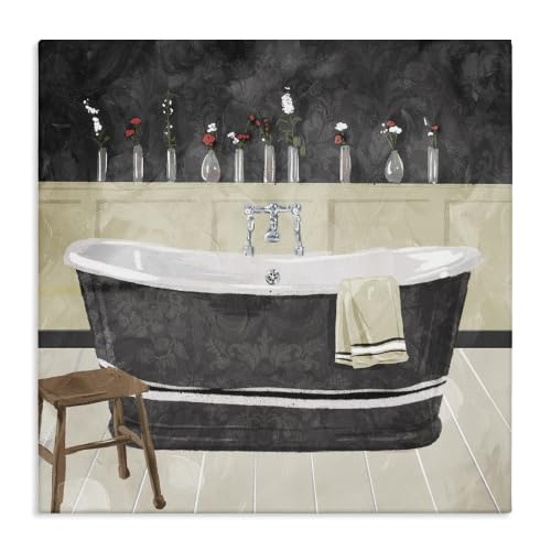 Stupell Industries Bath Tub Interior Design Black and White Painting Canvas Wall Art, 17 x 17