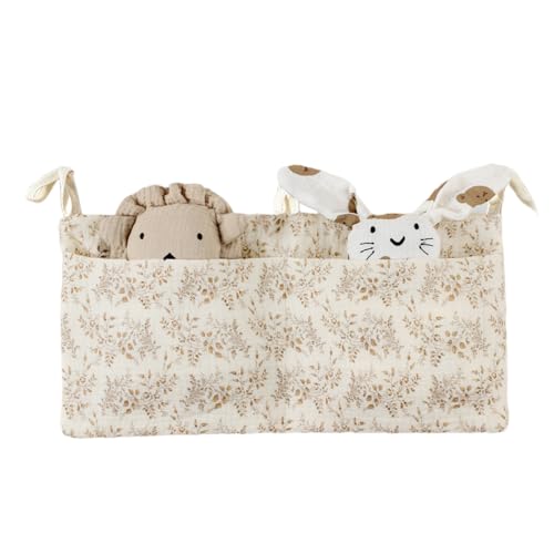 Lily Brown Cribs Storage Bag Baby Bedside Hanging Storage Bag for Drool Bibs Diaper Multifunctional Hanging Pocket Cotton Organizer Cotton Material