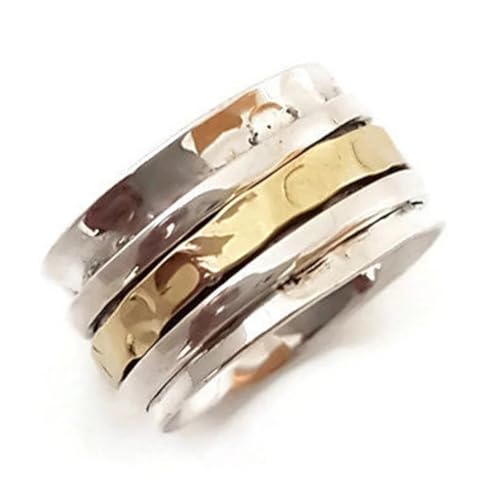 Solid 925 Sterling Silver Two-Tone Wide Spinner Handmade Meditation Fidget Band Statement Ring