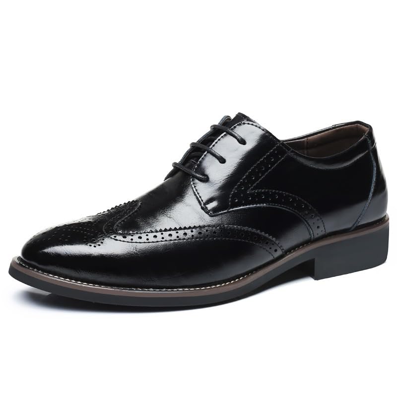 Men's Classic Formal Business Lace-up Leather Shoes Black Simple Breathable Dress Shoes Luxury Wingtip Oxford