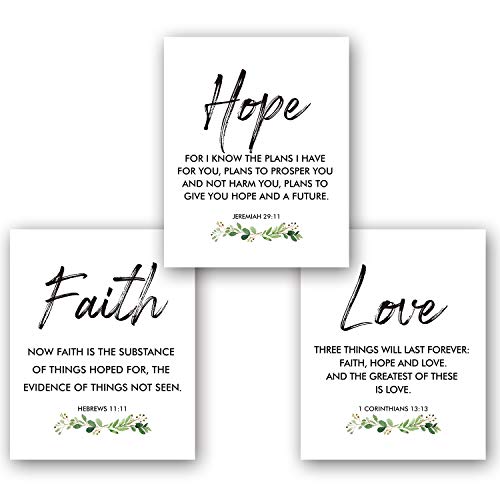 Faith, Hope & Love Bible Verse Inspirational Wall Art- Scripture Quote Hebrews Prints - A Great Christian Religious Decor Gift for Living Room Christian Bedroom, Unframed - 8x10 Inch