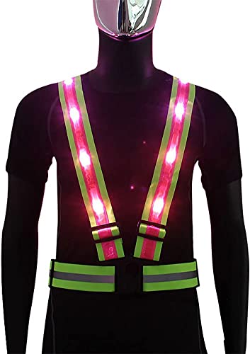反射ベスト LED夜光チョッキ USB充電 交通警備 夜間作業服 警備 誘導 警告ストラップ屋外ナイト機器乗馬交通安全建設反射服 安全ベスト (ピンク)