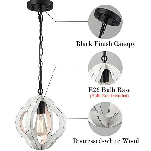 SAMTEEN Farmhouse Wood Pendant Light Distressed White Wood Chandelier Lighting with Adjustable Chain Wooden Hanging Light Fixtures for Kitchen Island Dining Room Bedroom by SAMTEEN - Used condition - Image 3