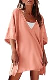 SENSERISE Womens Workout Set 2 Piece Outfits Short Sleeve V Neck T Shirts Biker Shorts Yoga Reversib