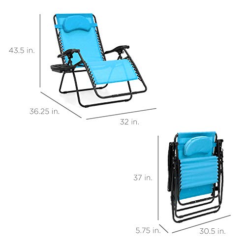 Best Choice Products Oversized Zero Gravity Chair, Folding Outdoor Patio Lounge Recliner W/Cup Holder Accessory Tray And Removable Pillow - Light Blue #TOP6