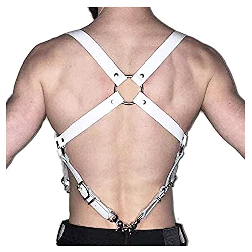 Men's White Leather Chest Half Body Harness Belt Adjustable Buckle Straps Clubwear Costume