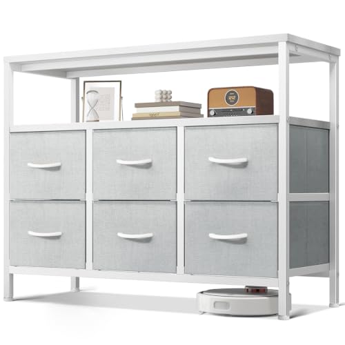 ODK Commode Chambre Adulte, Commode 6 Gris Clair Tissu Tiroirs