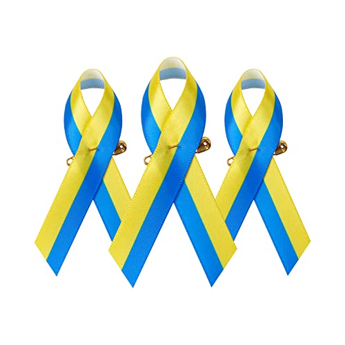 Satin Ukraine Awareness Ribbon with Safety Pins Blue & Yellow Ribbons Perfect for Ukraine Conflict Awareness, Support Groups & Fundraisers
