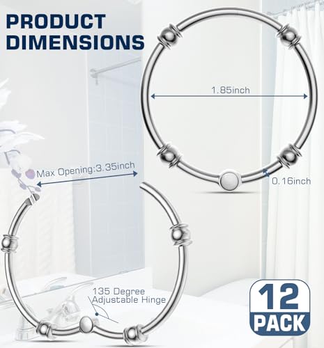 Shower Curtain Rings Hooks, Rustproof Shower Curtain Hooks for Bathroom, Decorative Metal Round Decorative Shower Curtain Rings for Shower Rod, Set of 12, Zinc Alloy, Chrome - Thumbnail 6