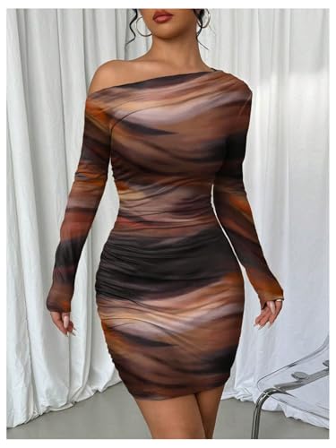Image of RoseSeek Women's Off Shoulder Ombre Tie Dye Bodycon Dress Long Sleeve Slim Fit Pencil Mini Dresses