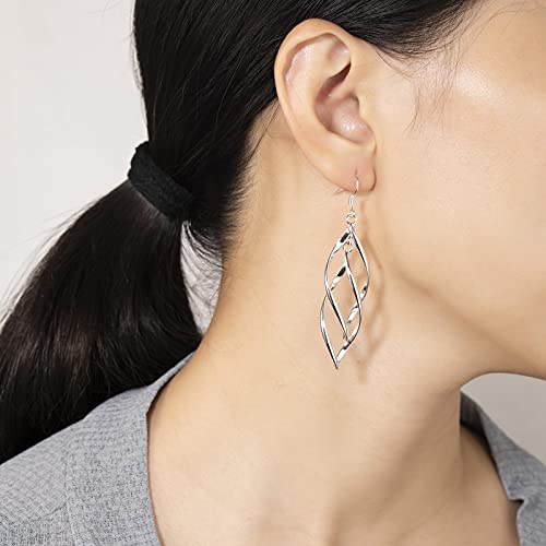 Sterling Silver Plated Linear Swirl Wire Earrings For Women Dangling Boho Dangle Drop #TOP1