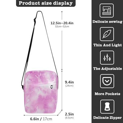 Crossbody Bag Purple Pink Tie Dye Messenger Bag for Women Men Purse Shoulder Bag Satchel Bag with Adjustable Strap 214B03863