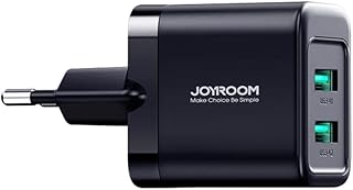 شاحن من جوي روم بتقنية USB، متوافق مع أجهزة USB، بمنفذين مزدوجين وشريحة ذكية، محمول للسفر