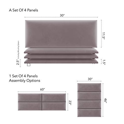 Vant Upholstered Headboards - Accent Wall Panels - Velvet Dusty Rose - Queen/Full - Set Of 4 Panels (Each Individual Panel 30"X11.5") #TOP1