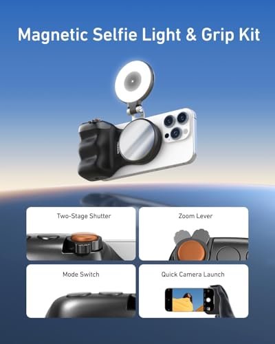 TELESIN 3 IN1 Fun Shot Magnetic Phone Camera Grip + C03 Magnetic Selfie Light + Metal Tripod Creator Bundle Kit Compatible with iPhone Magsafe & Android Selfies/Photography/TikTok/Zoom Calls/Video - Thumbnail 3