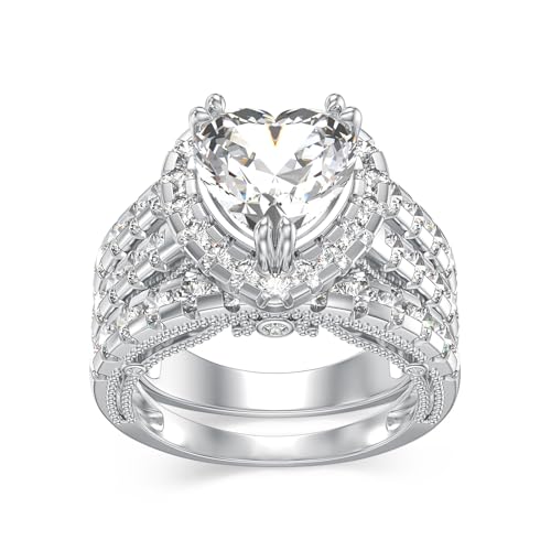 KECHO 10k/14k/18k Gold Customized Engagement Wedding Heart Ring Set IGI Certified Diamond Ring Set Personalized Engagement Lab Grown Diamond, 1-3 Carat D Color-VVS Clarity for Women