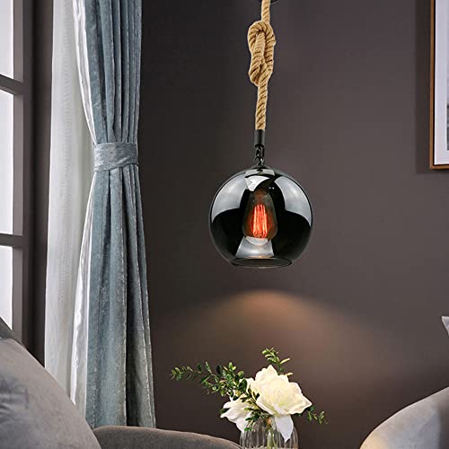 Lámpara de cuerda de cáñamo ameno y cristal para iluminar barberías con estilo retro 7