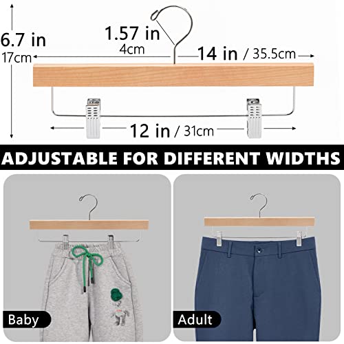 Amber Home Natural Wooden Pants Hangers 24 Pack, Solid Wood Skirt Hanger Bottom Hanger Clips Hangers For Slacks, Jeans, Shorts With 2-Adjustable Clips (Natural, 24 Pack) #TOP1