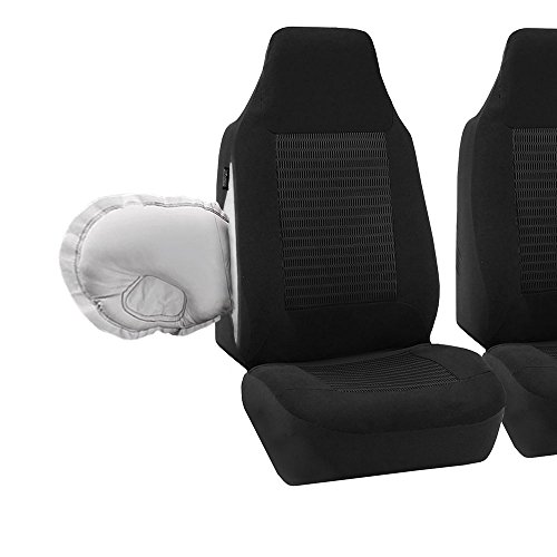 Fh Group Car Seat Cover Black Cloth Front Set - Car Seat Covers For Bucket Seats, 1-Piece Seat Cover, Universal Fit, Automotive Seat Covers, Airbag Compatible, Car Seat Covers For Suv, Van Seat Covers #TOP4