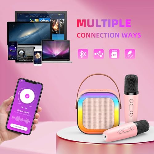 Image of Karaoke Machine for Kids, Kids Karaoke Machine for Girls with 2 Wireless Microphones Mini Portable Bluetooth Speaker Kids Karaoke Machine Gifts for Girls and Boys Family Party (Pink)