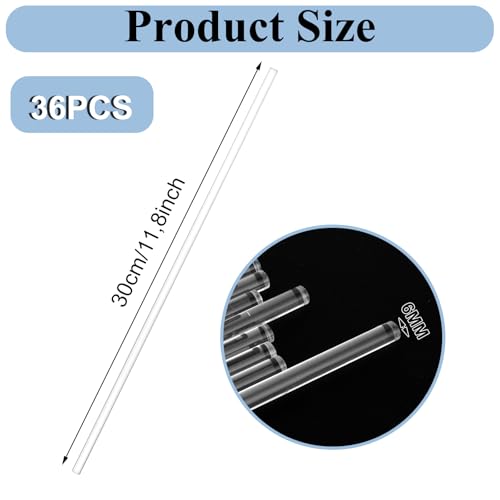 GBACHOOSE 36 Stück Acrylstäbe Rundstab 6x300MM, Acryl Rundstab, Acrylstab Transparent Kunststoff rundstab für Garten Dekorationen, Acryl-Lutscherstäbchen，Architektonisches Handwerk Wiederverwendbare