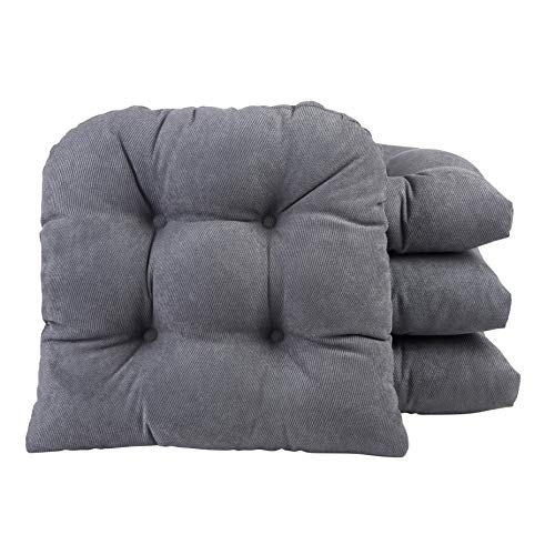 Klear Vu Gripper Overstuffed Universal Non-Slip Dining Chair Cushions for Kitchen Decor or Office Use, U-Shaped Skid-Proof Seat Pad, 15x15 Inches, 4 Count (Pack of 1), Linear Bluestone