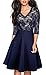 HOMEYEE Women's Chic V-Neck Lace Patchwork Flare Party Dress A062 (4, Dark Blue)