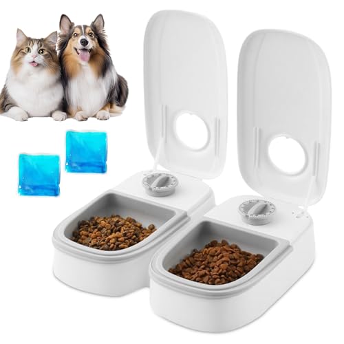 Automatischer Futterautomat Für 2 Mahlzeiten, Futterautomat Katze Mit 48 Stunden Timer, Futterautomat Für Katzen Hunde, Automatic Pet Feeder, Ice...
