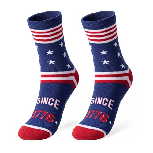 COZYMATE Funny Novelty American Flag Socks for Men Patriotic Merch Gifts for 250th Anniversary 4th of July Independence Day (US Alpha One Size Regular Regular Red&Blue)