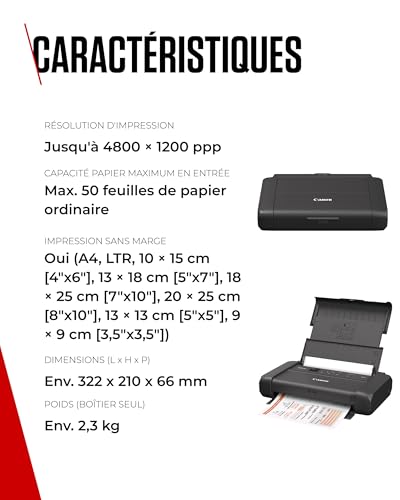 Imprimante Portable Professionnelle CANON PIXMA TR150 avec batterie Jet d'encre Couleur WIFI - vue 8