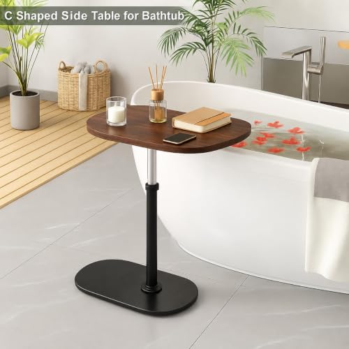 Image of Adjustable Table Stands Couch Side Table, Swivel TV Tray Table, 360 Top Moving C-Shaped End Table, Slides Under Couch Side Stand| (Black, Shinning (Natural)