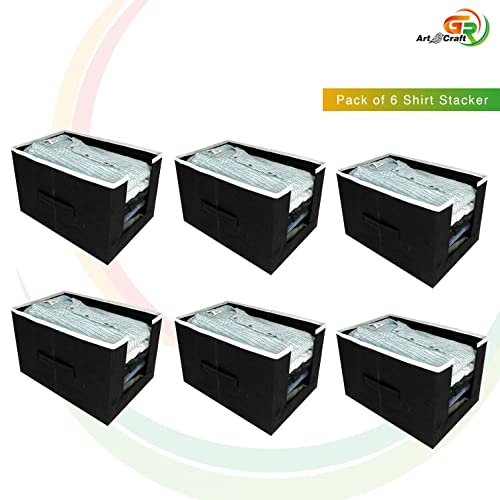 Image of GR Art&Craft inchOrganize Your Space inch Non Woven Shirt Stacker /Shirt Organizer /Wardrobe Organizer /Cloth Organizer /Cloth Cover- 6 Pcs Combo (Black)